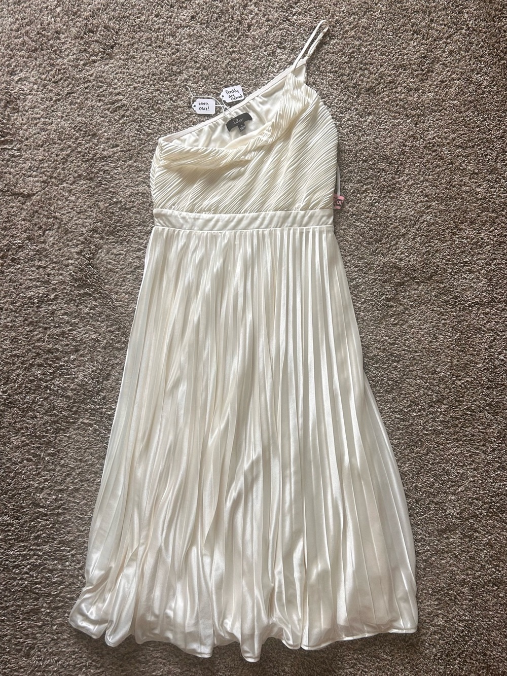 Lulu's Ivory One-Shoulder Pleated Formal Dress